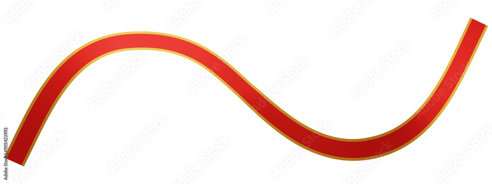 A red ribbon with gold trim in a curved shape. 3D rendering. A red ribbon with gold trim in a curved shape. 3D rendering.