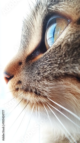 A Bengal cat turns its head to the side, showcasing its sharp eyes and distinctive features in high definition against a plain background photo