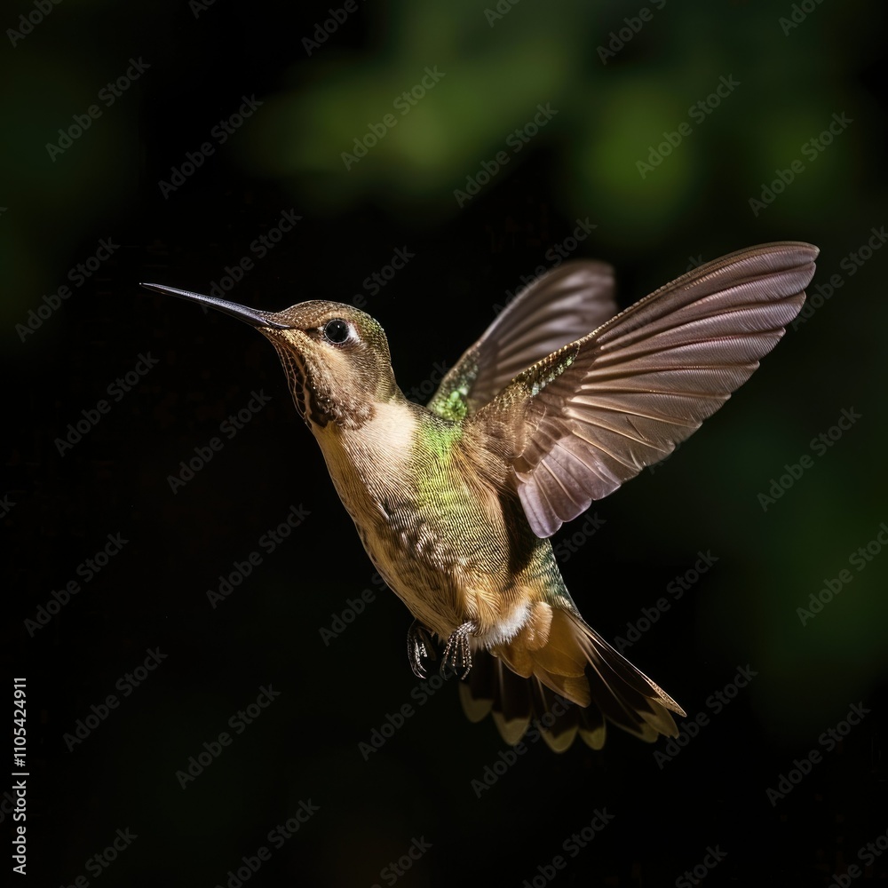 Fototapeta premium Flying Hummingbird In The Dark