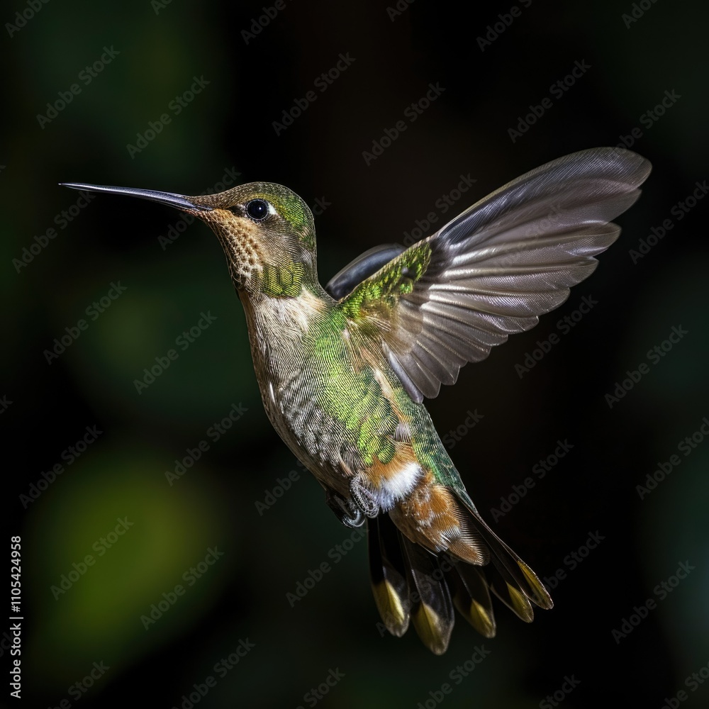 Fototapeta premium Flying Hummingbird In The Dark