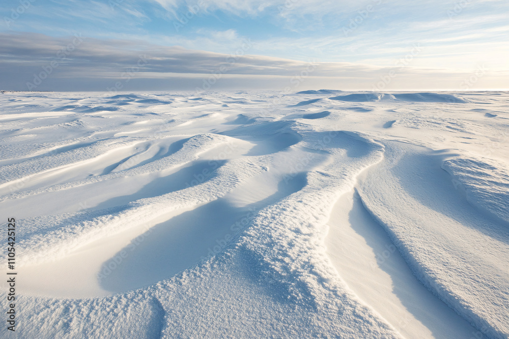 Elegant winter scene: Snowy ripples across sand dunes in a frozen desert landscape Elegant winter scene: Snowy ripples across sand dunes in a frozen desert landscape