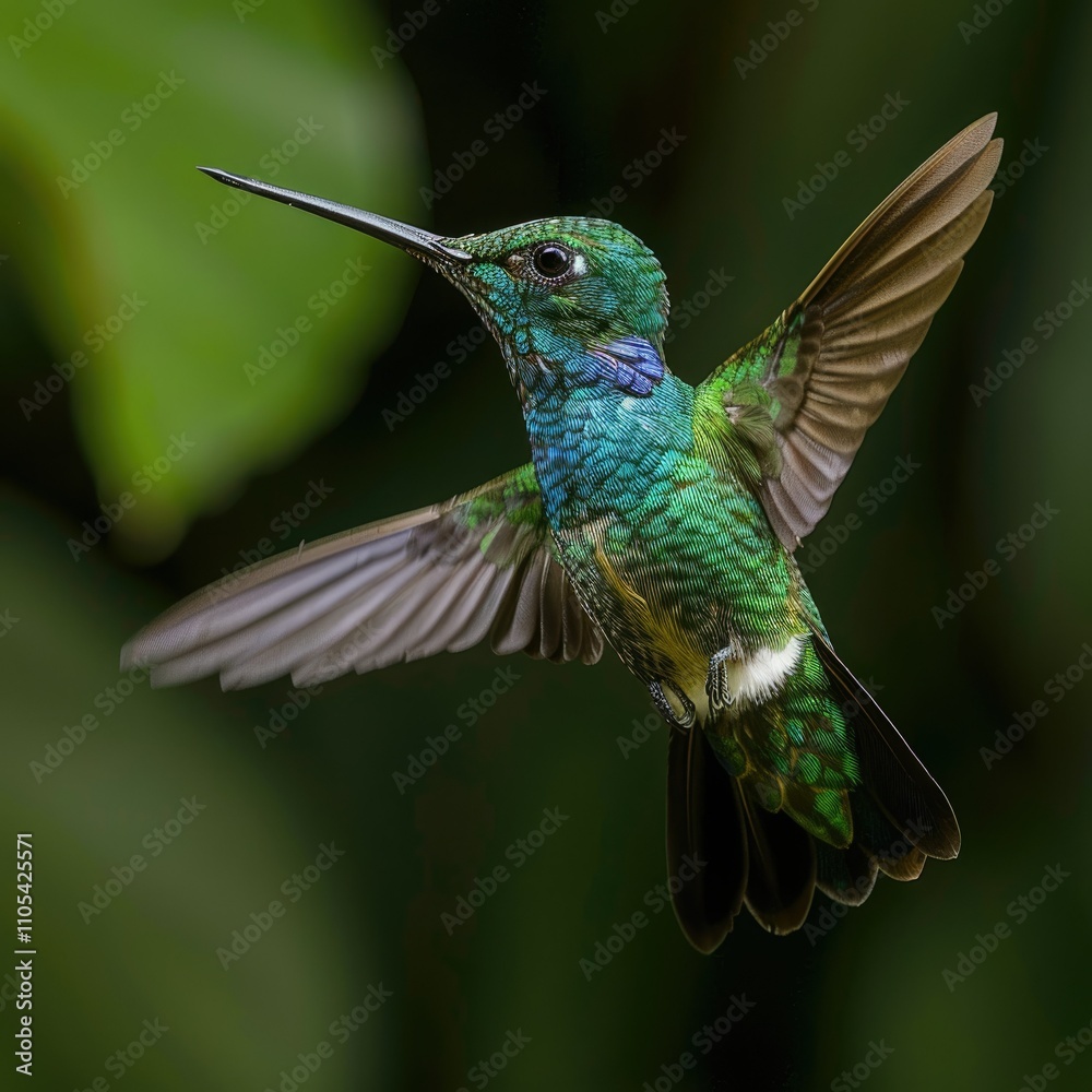 Fototapeta premium Green Violet ear hummingbird in flight in Costa Rica