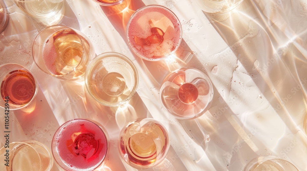 Top view of wine glasses on a light-colored surface Top view of wine glasses on a light-colored surface