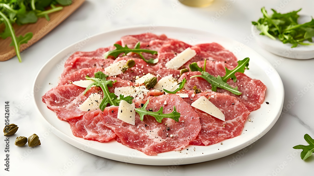 Traditional Beef Carpaccio with Truffle Oil and Aged Parmesan, Italian Appetizer Photography Traditional Beef Carpaccio with Truffle Oil and Aged Parmesan, Italian Appetizer Photography