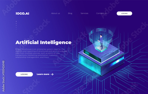 Isometric Icons: Exploring the Frontiers of Artificial Intelligence, Big Data, Cloud Computing, and Machine Learning, 3D icon