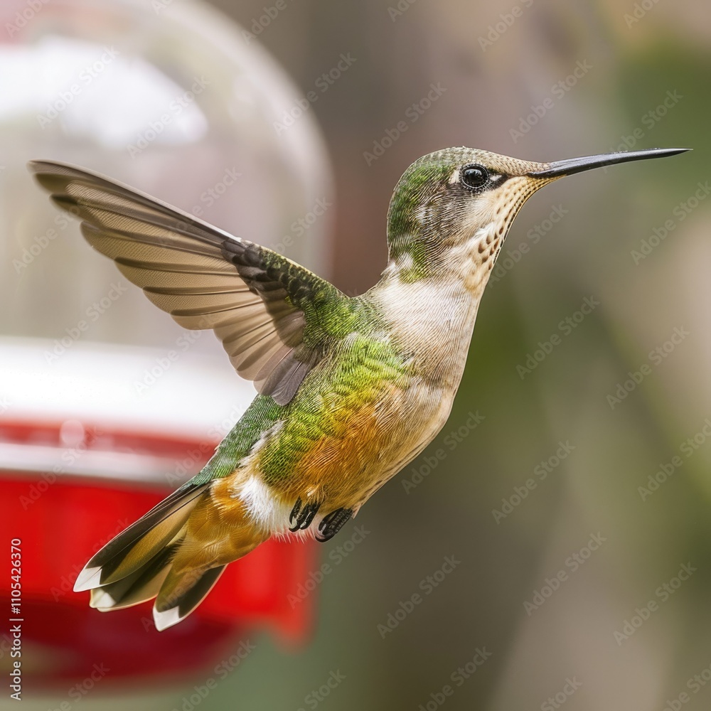 Obraz premium Hummingbird in Flight on the Way to the Feeder Part 2
