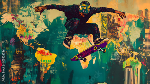 Global Skateboarding Urban Art and World Map Graffiti photo