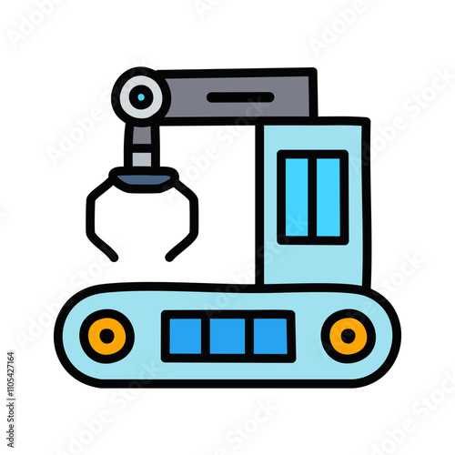 Robotic arm vector. Blue color crane icon editable outline.