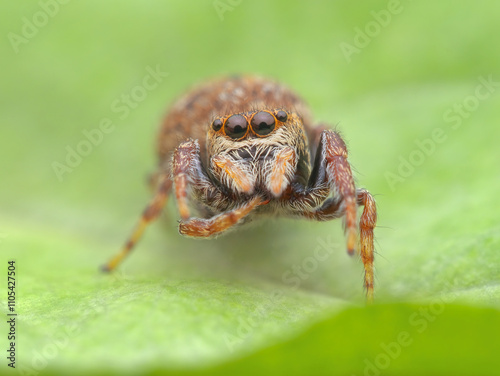 Cute jumping spider on the leaf