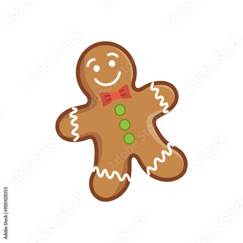 Gingerbread man with bow tie and icing decorations illustration