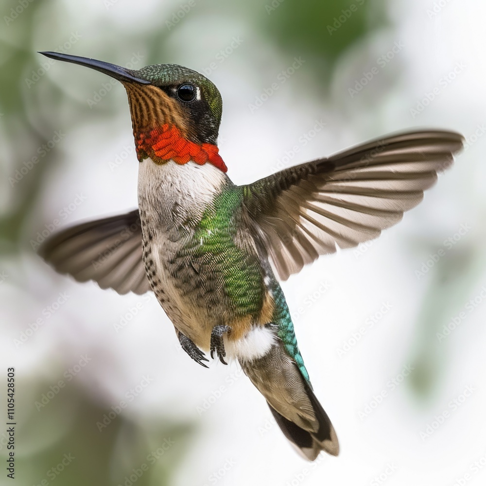 Fototapeta premium Male Ruby throated hummingbird flying.