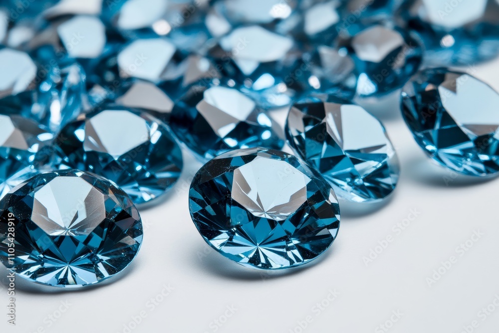 Fototapeta premium Sparkling Diamond, Flawless Gemstone on White Background; Use Blue, Silver 