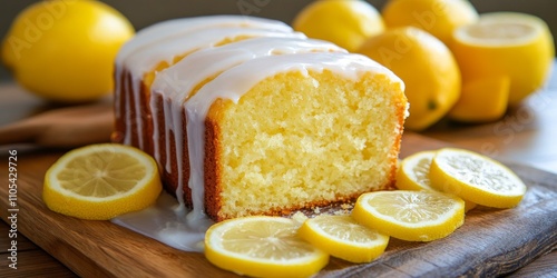 Lemon pound cake featuring slices of lemon and a sweet sugar icing. This lemon pound cake is an exquisite choice for breakfast or as a traditional tea time treat, perfect for any occasion.