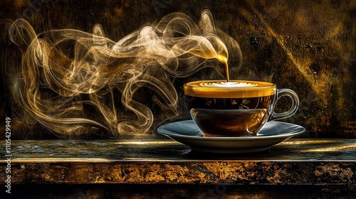 Coffee in Artistic Rich Style with Steam Effects