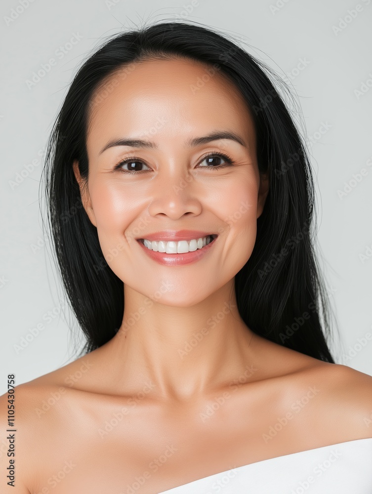 Smiling woman portrait studio neutral background close-up beauty Smiling woman portrait studio neutral background close-up beauty