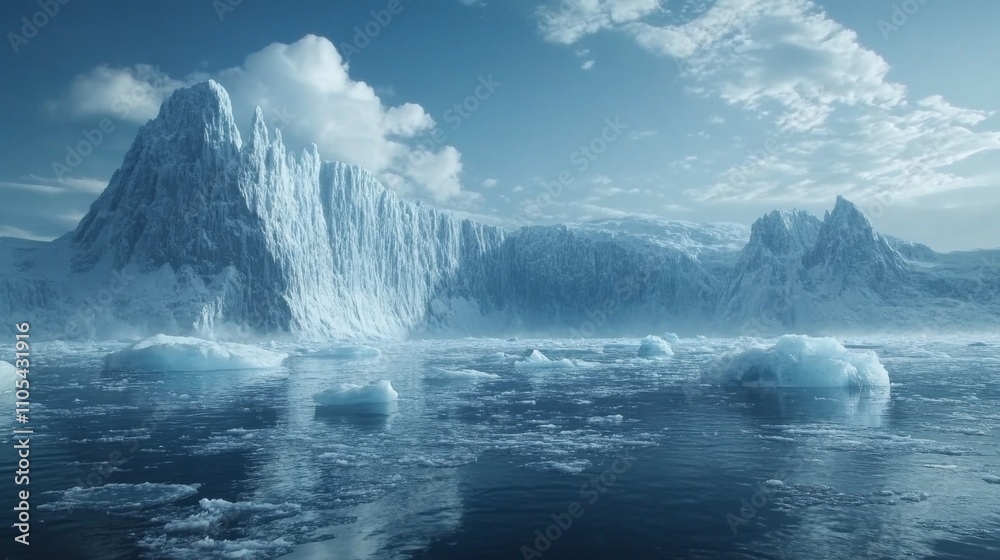 A Majestic Iceberg Cliff Rising Above a Frozen Sea A Majestic Iceberg Cliff Rising Above a Frozen Sea