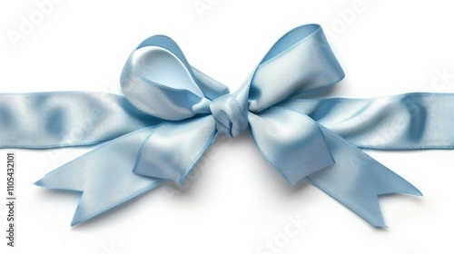 Light blue satin silk ribbon bow on white background