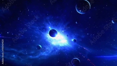 Many planet going to the infinity with motion and light speedy. Generative AI.