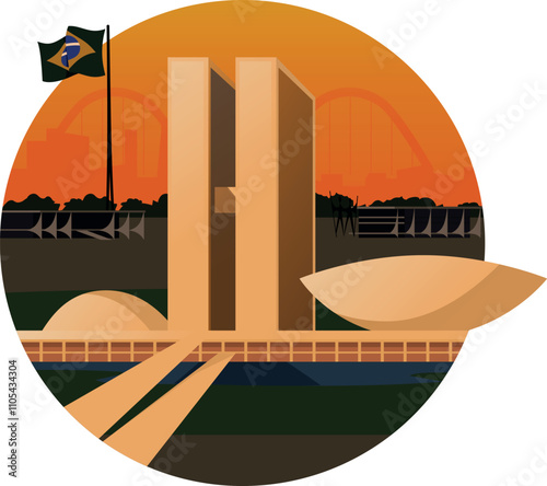 Congresso Nacional - Brasília, a capital do Brasil, Distrito Federal, pôr do sol