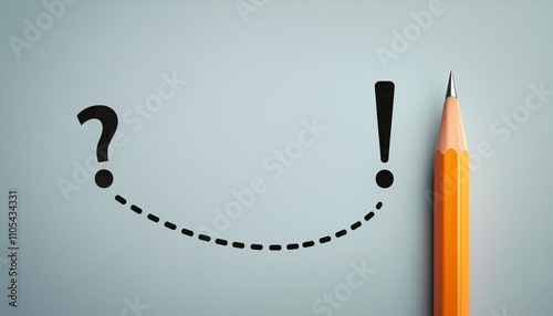 A pencil with a dotted line to a punctuation mark