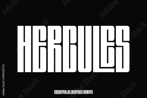 Modern strong condensed sans serif alphabet display font vector. Bold hercules typeface