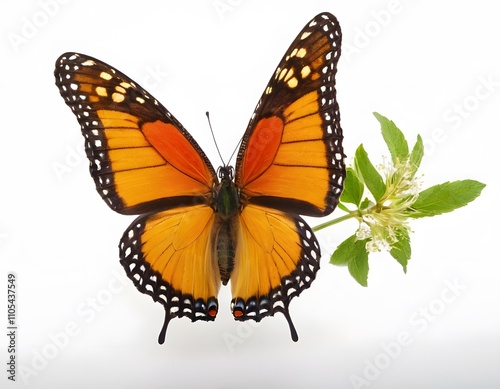butterfly isolated on white background with leaves