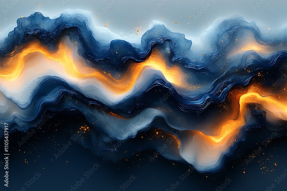 Abstract Liquid Art - Blue and Gold Swirling Background Abstract Liquid Art - Blue and Gold Swirling Background