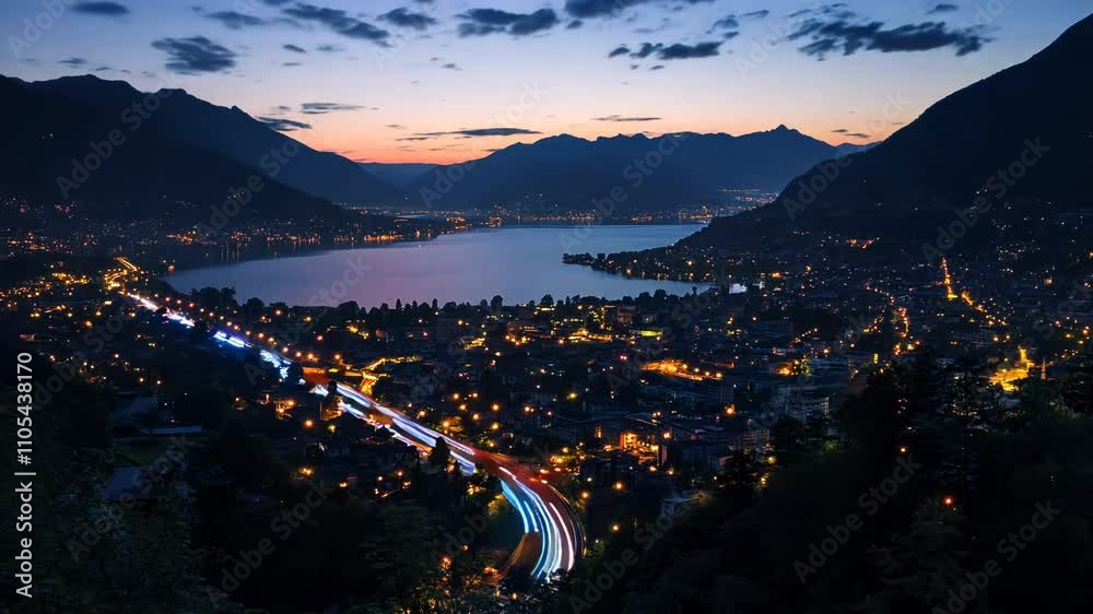 Timelapse of a busy night city. Drone hyperlapse aerial shot. Stunning top down view of Illuminated Skyscrapers, Towering Buildings, highways with fast moving cars, vibrant light trails at nightfall.
