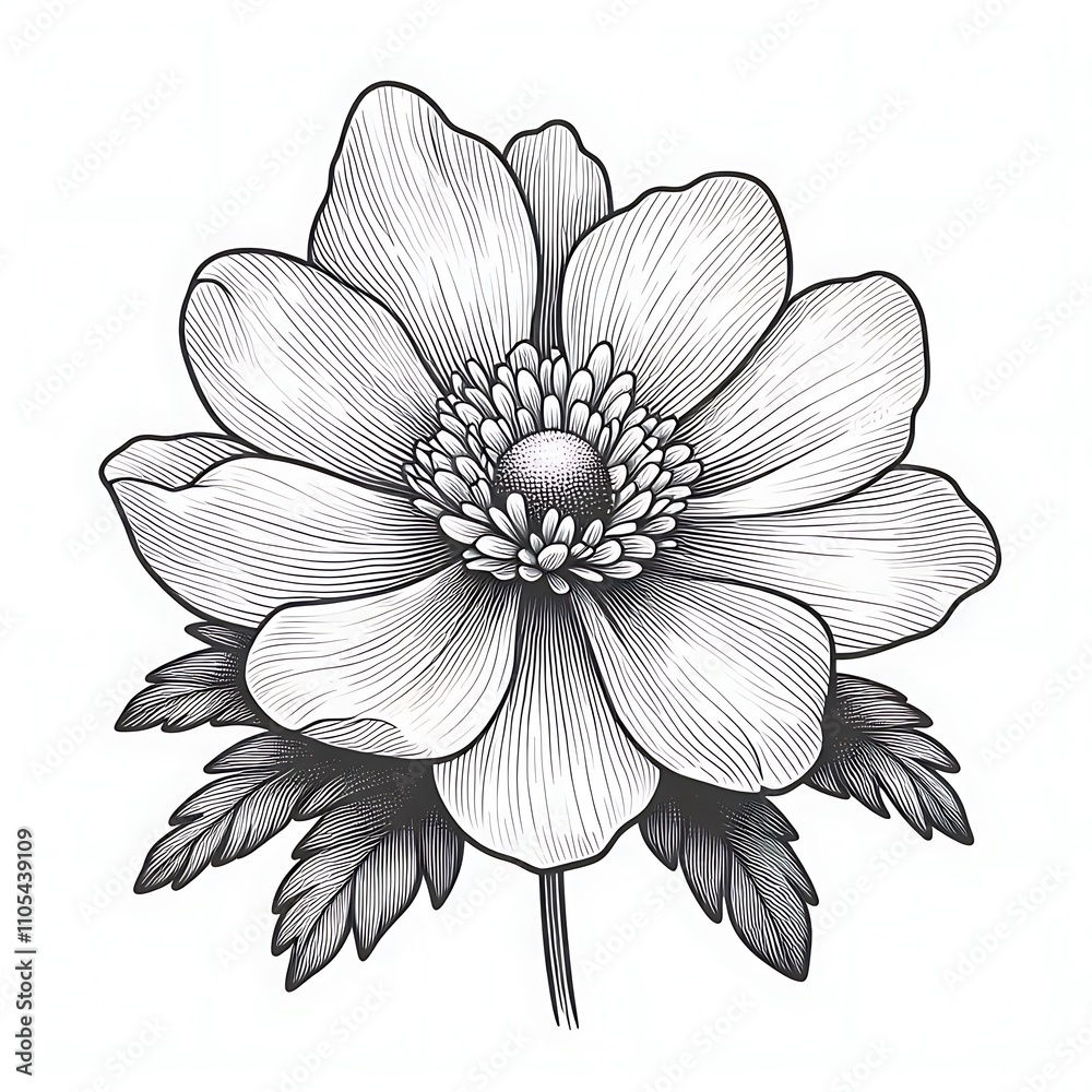 Black and white illustration of a flower. Black and white illustration of a flower.
