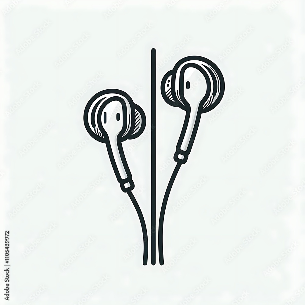 Illustration of earphones with a connecting wire. Illustration of earphones with a connecting wire.