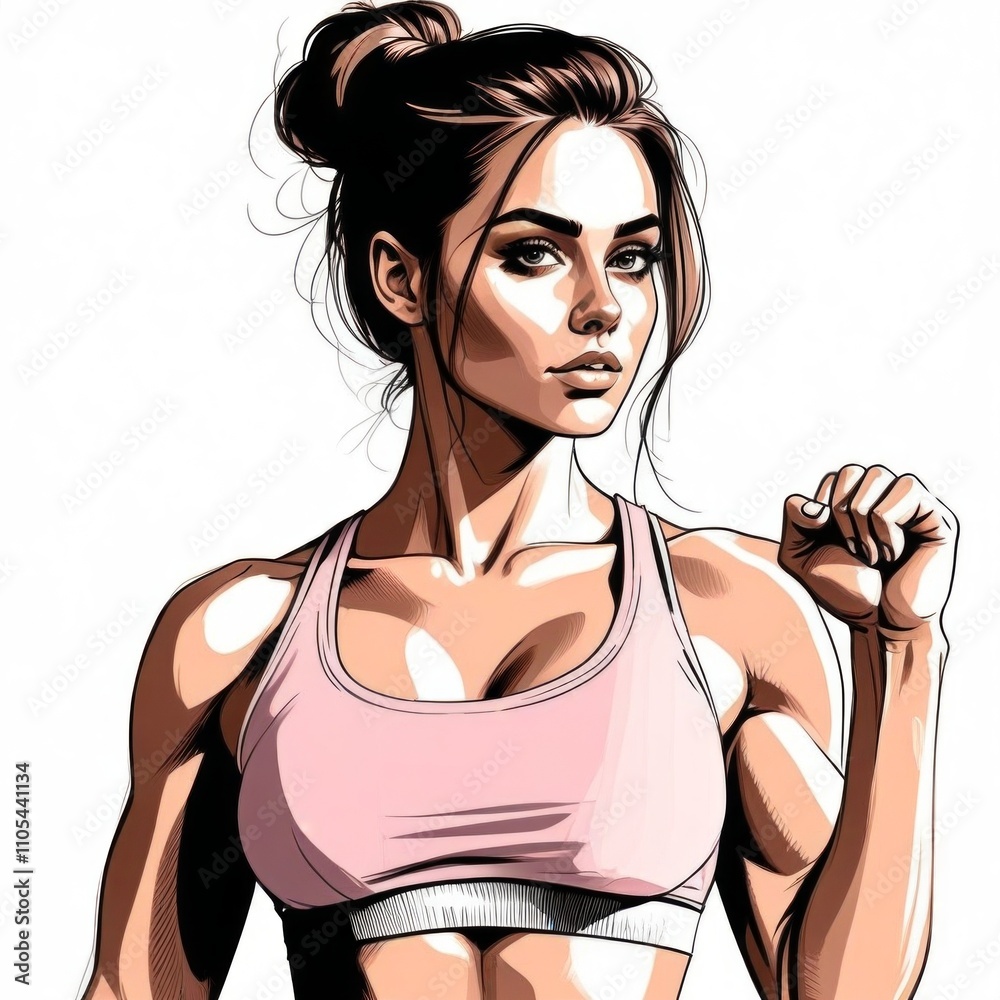 Fitness enthusiast striking a determined pose in stylish athletic wear during a workout session Fitness enthusiast striking a determined pose in stylish athletic wear during a workout session