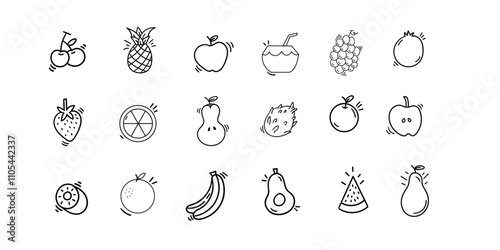 Cute fruit doddle collection set,Hand drawn Fruit set,Editable Flat image Pack.