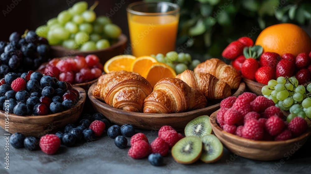 Gourmet breakfast spread with fresh ingredients, ideal for showcasing healthy breakfast options in food photography Gourmet breakfast spread with fresh ingredients, ideal for showcasing healthy breakfast options in food photography
