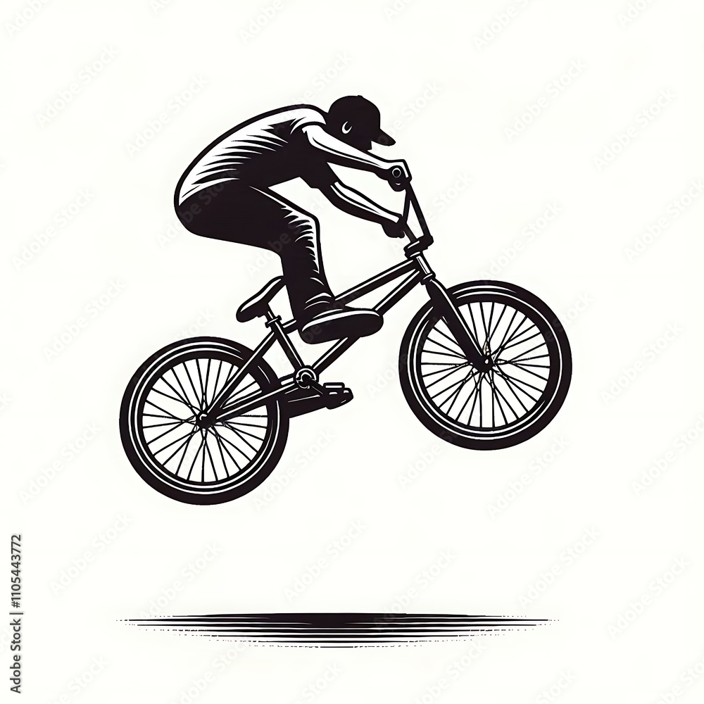 Naklejka premium BMX rider performing a jump in a graphic style.