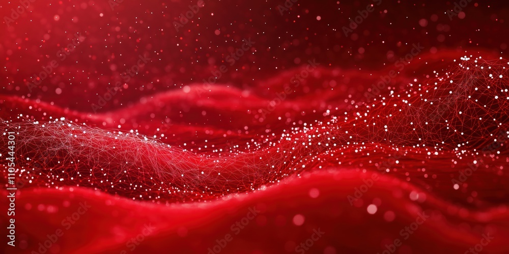Abstract red background with network mesh, particle connections. Wavy background design. Tech abstract photo great for websites apps related to data science, futuristic design, digital art. Image Abstract red background with network mesh, particle connections. Wavy background design. Tech abstract photo great for websites apps related to data science, futuristic design, digital art. Image