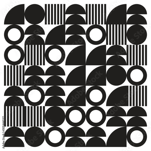 Bauhaus art movement. A minimalistic pattern with bold geometrical shapes. Graphical illustration for unique wall decor, textiles, and interior design.