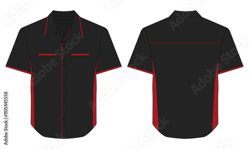 Black and red short sleeve work shirt mockup front and back view
