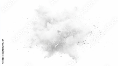 White powder explosion, isolated on white background. Bright white paint color powder explosion. Abstract gray and white explosion powder background texture. 