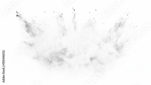 White powder explosion, isolated on white background. Bright white paint color powder explosion. Abstract gray and white explosion powder background texture. 