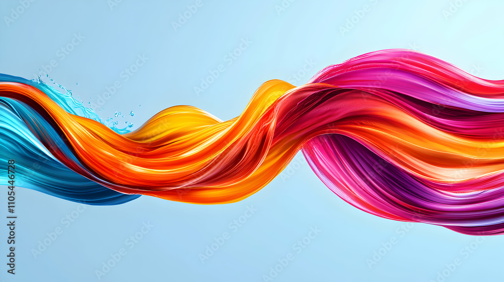 Abstract 3D Colorful Swirling Paint Flows Dynamically on Light Blue Background Abstract 3D Colorful Swirling Paint Flows Dynamically on Light Blue Background