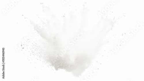 Bright white paint color powder explosion. Gray powder explosion with dark colors isolated white background. Abstract powder splatted on white background, freeze motion of black powder exploding.