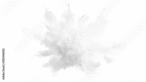 Bright white paint color powder explosion. Gray powder explosion with dark colors isolated white background. Abstract powder splatted on white background, freeze motion of black powder exploding.