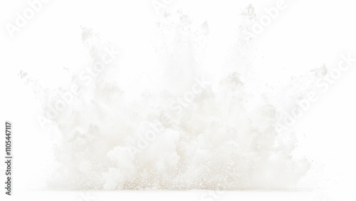 Bright white paint color powder explosion. Gray powder explosion with dark colors isolated white background. Abstract powder splatted on white background, freeze motion of black powder exploding.