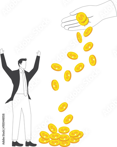 Big hand giving dollar currency money to entice businessman