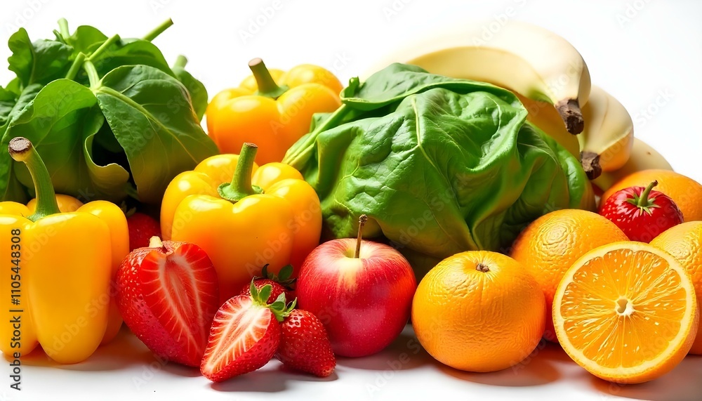 vegetables and fruits on a white background vegetables and fruits on a white background