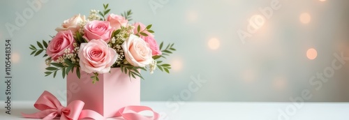 Delicate bouquet flowers beautifully arranged in a chic box, wonderful gift for Valentine's Day, birthdays and Mother's Day.