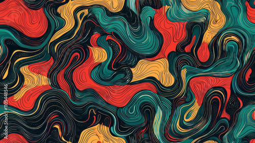 Colorful abstract seamless pattern with flowing wave designs