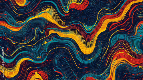 Vibrant abstract seamless pattern with swirling colorful waves