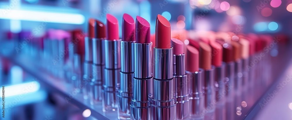 luxurious cosmetics display featuring an array of lipsticks and powders in vibrant colors elegantly arranged reflecting glamour and beauty with soft lighting enhancing the allure of the products luxurious cosmetics display featuring an array of lipsticks and powders in vibrant colors elegantly arranged reflecting glamour and beauty with soft lighting enhancing the allure of the products