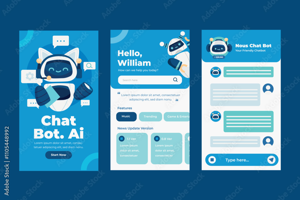 Fototapeta premium Chatbot App Interface with Robot Character